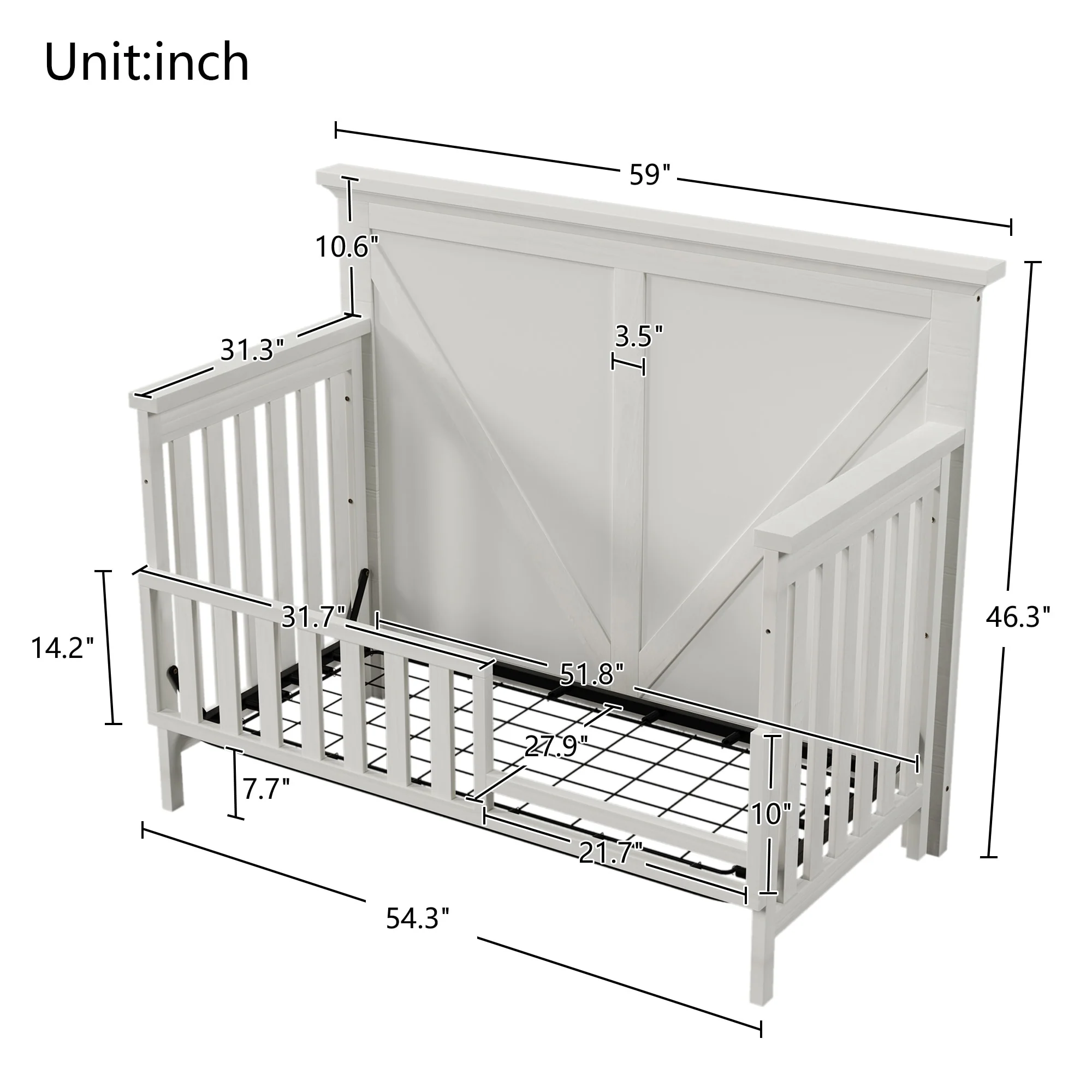 Rustic Farmhouse Style Whitewash Toddler Bed - Snow White