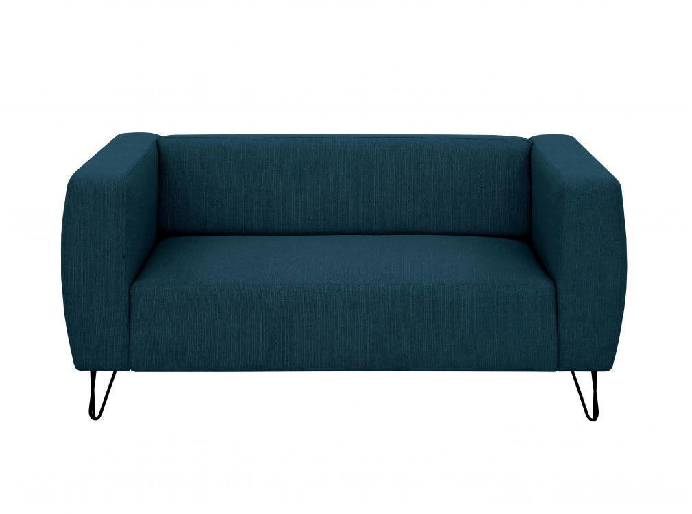 SERENA - Canapé fixe 2 places en tissu avec pieds épingles - Bleu pétrole