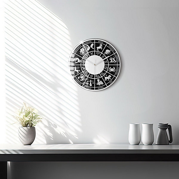 Horloge murale Wallfluent fi30 cm Aiguilles blanches Thème zodiacal 1 pcs