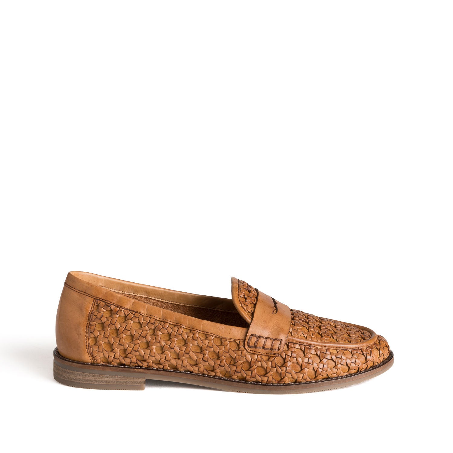 Mocassin camel cuir tressé