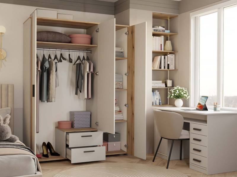 Szafa Topeshop AVA 150 cm ryflowany front dąb evoke kaszmir beż