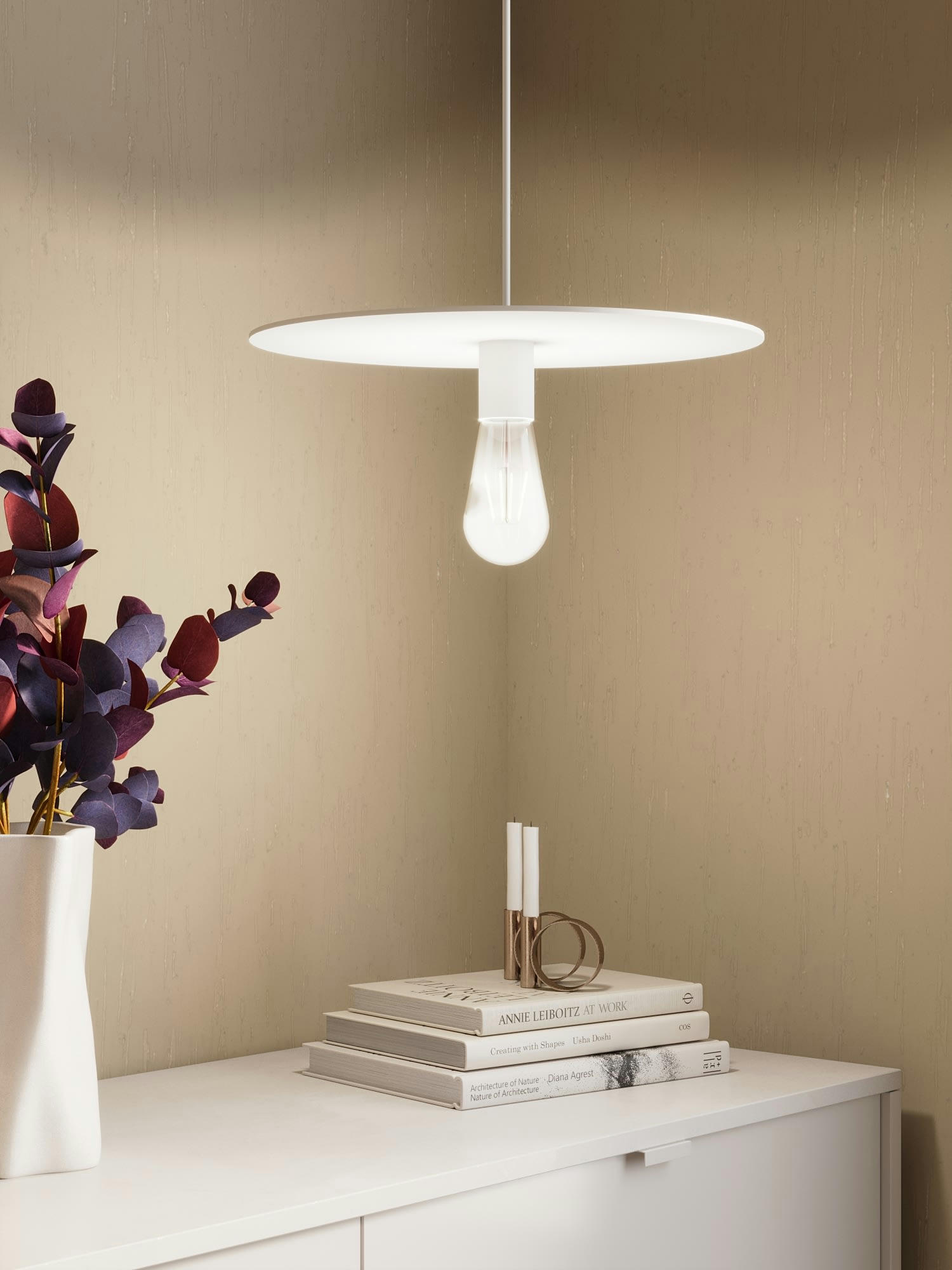 MOLIERE - Luminaire suspension circulaire en métal blanc