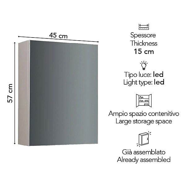 Miroir De Rangement Mural À Une Porte Avec Tablette Interne En Verre