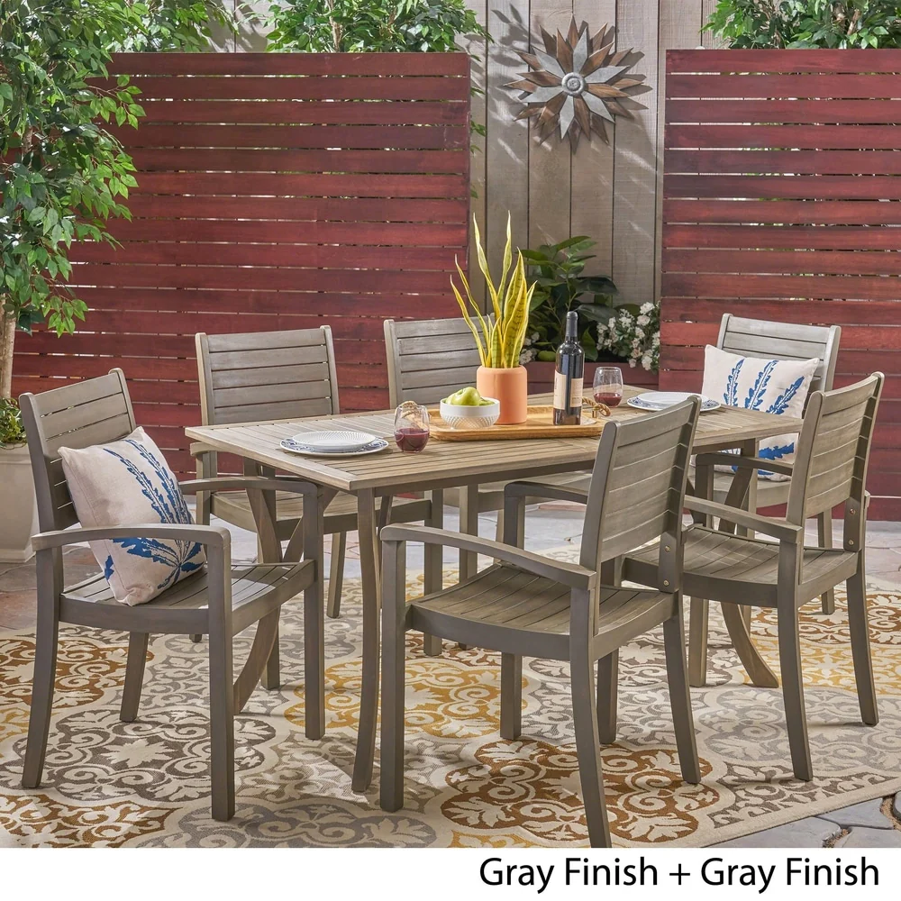 Anchor Outdoor 6-Seater Rectangular Acacia Wood Dining Set by Christopher Knight Home