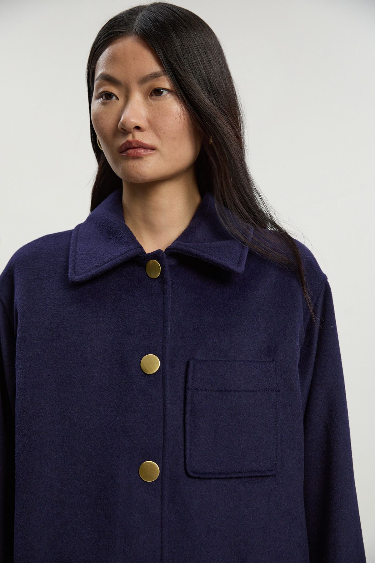 KarenMillen Petite Brushed Wool Patch Pocket Tailored Medium Coat