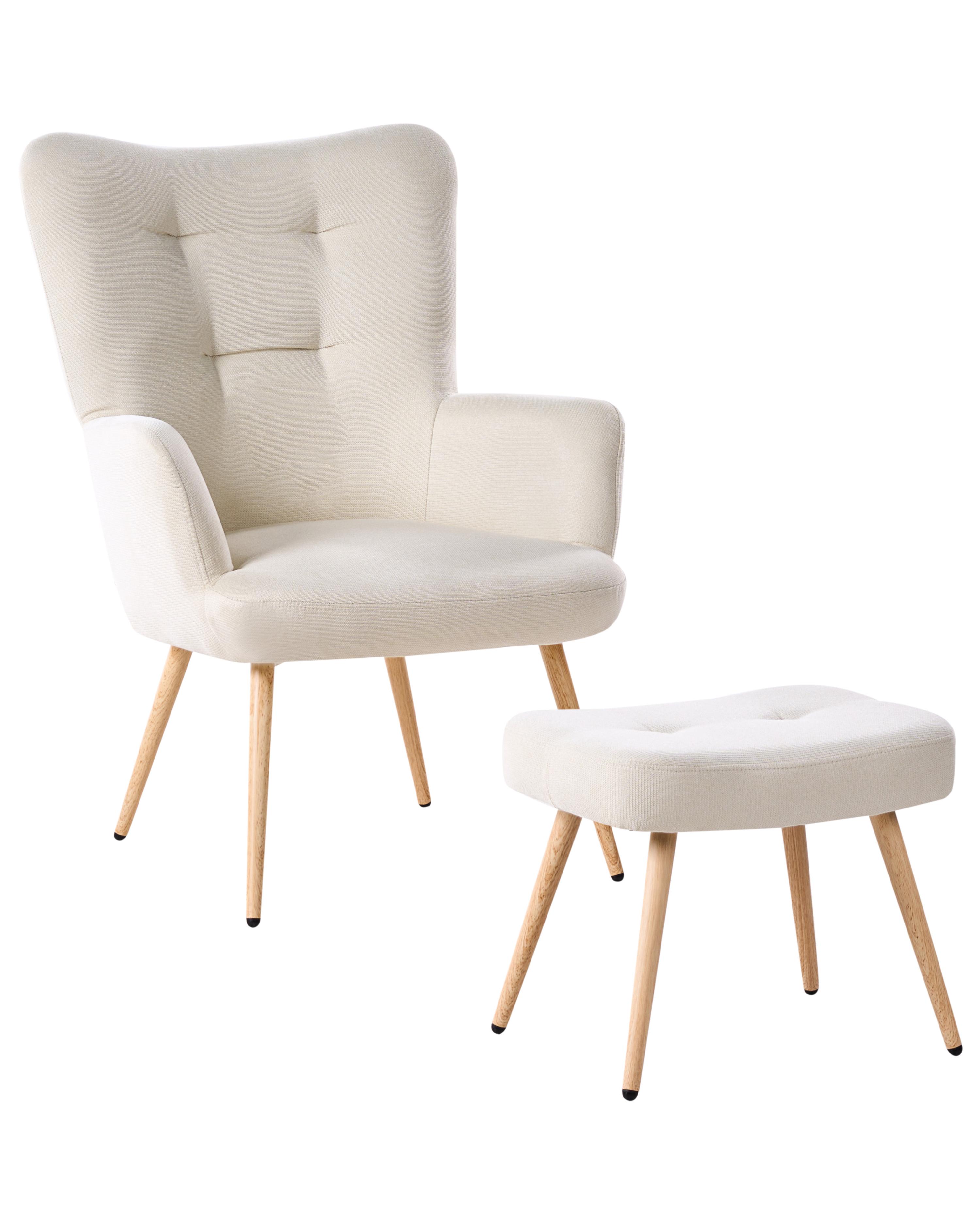 Wingback Chair VEJLE with Footstool Fabric Light Beige