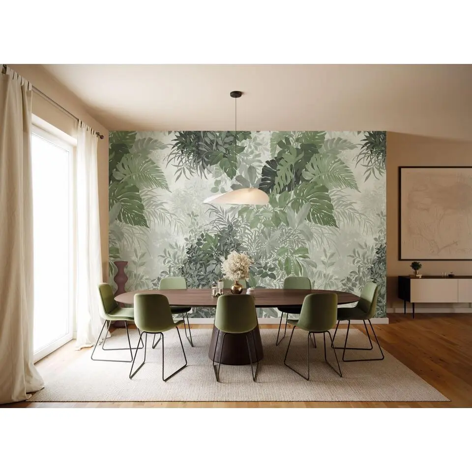 Komar fotobehang bladeren groen en wit - 250 x 250 cm