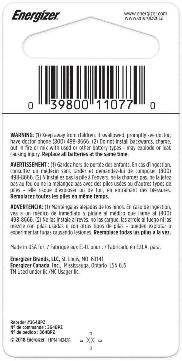 Energizer Silver Oxide 1-pk 365/363 SR621SW 1.5V / 1.5 Volt Button Cell Watch Battery