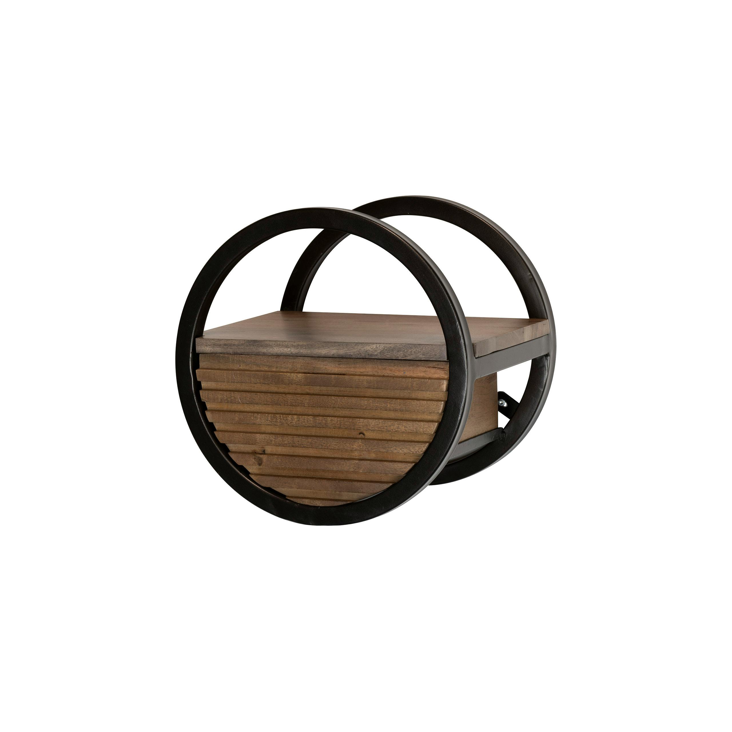 Etagère murale ronde bois d'acacia foncé 1 tiroir Ø30 cm NAKO