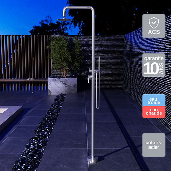 Douche de piscine Niagara en Acier Inox 316 Bleu Océan - Tête 60x45mm - Corps 60x45mm- H. 2,18m - Garantie 10 ans - POOLIMEX