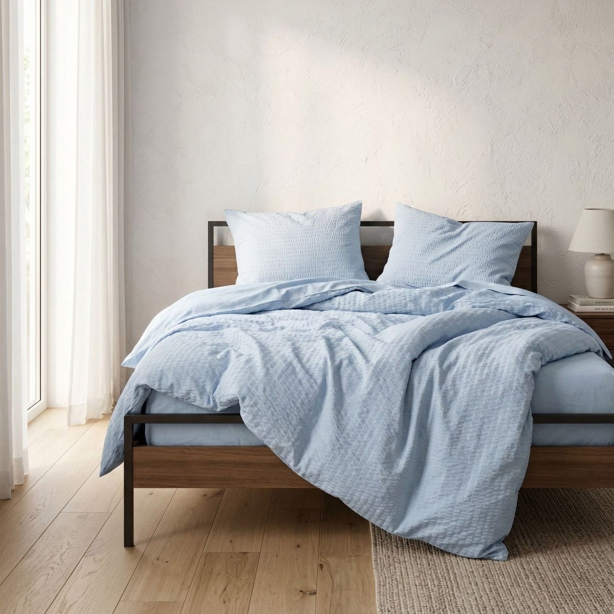 Pościel RETIE z kory bawełnianej błękitna 220x200   2*50x60 cm