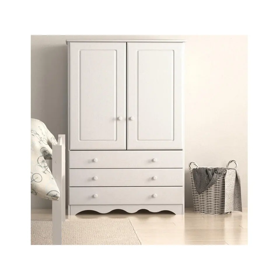 Minik - Kledingkast met 2 deuren en 3 laden en wit grenen