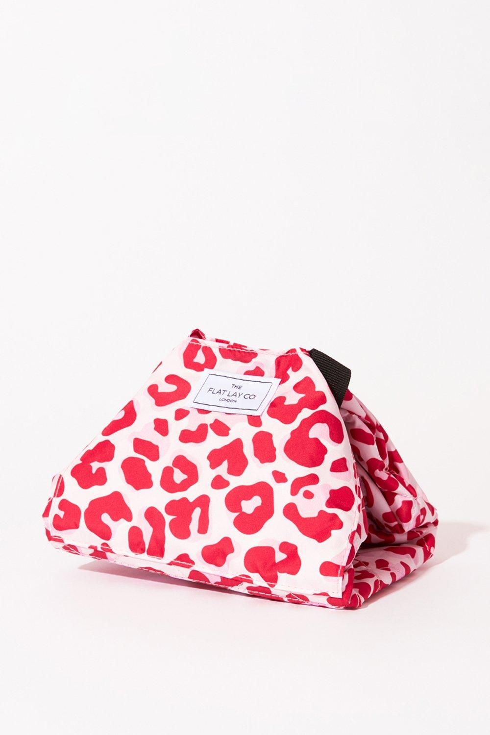 The Flat Lay Co Pink Leopard Open Flat Makeup Bag