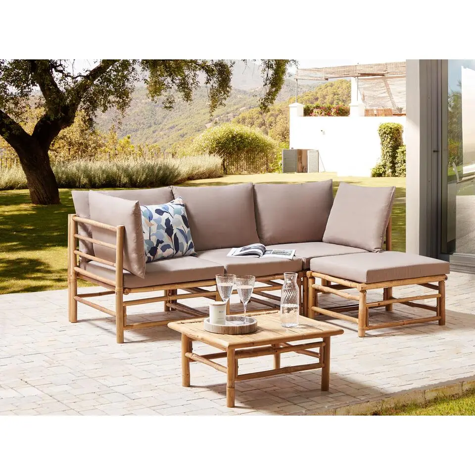 CERRETO - Loungeset 4-zits hoekbank - Taupe - Bamboehout
