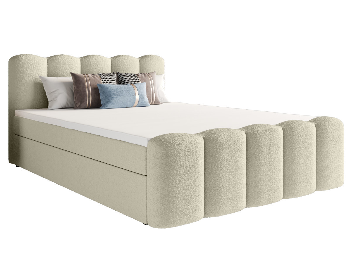 Łóżko Hotelowe Boxspring Tkanina Boucle Materace Pojemniki Verona Krem 140