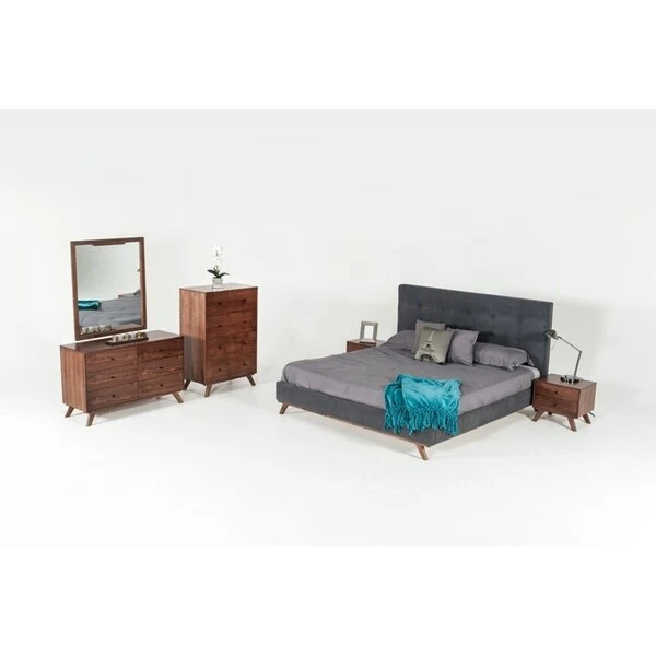 Modrest Addison Mid-Century Modern Grey & Walnut Bedroom Set