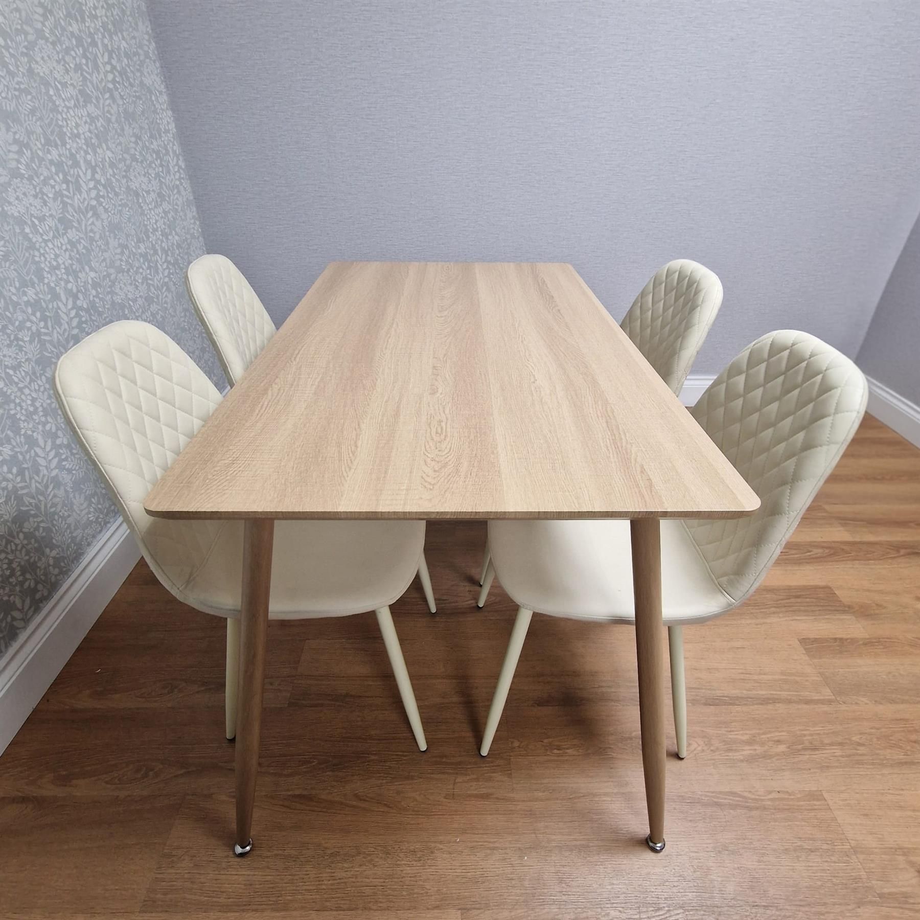 KOSY KOALA Dining Table Set with 4 Cream Faux Leather Chair Dining Room Furniture
