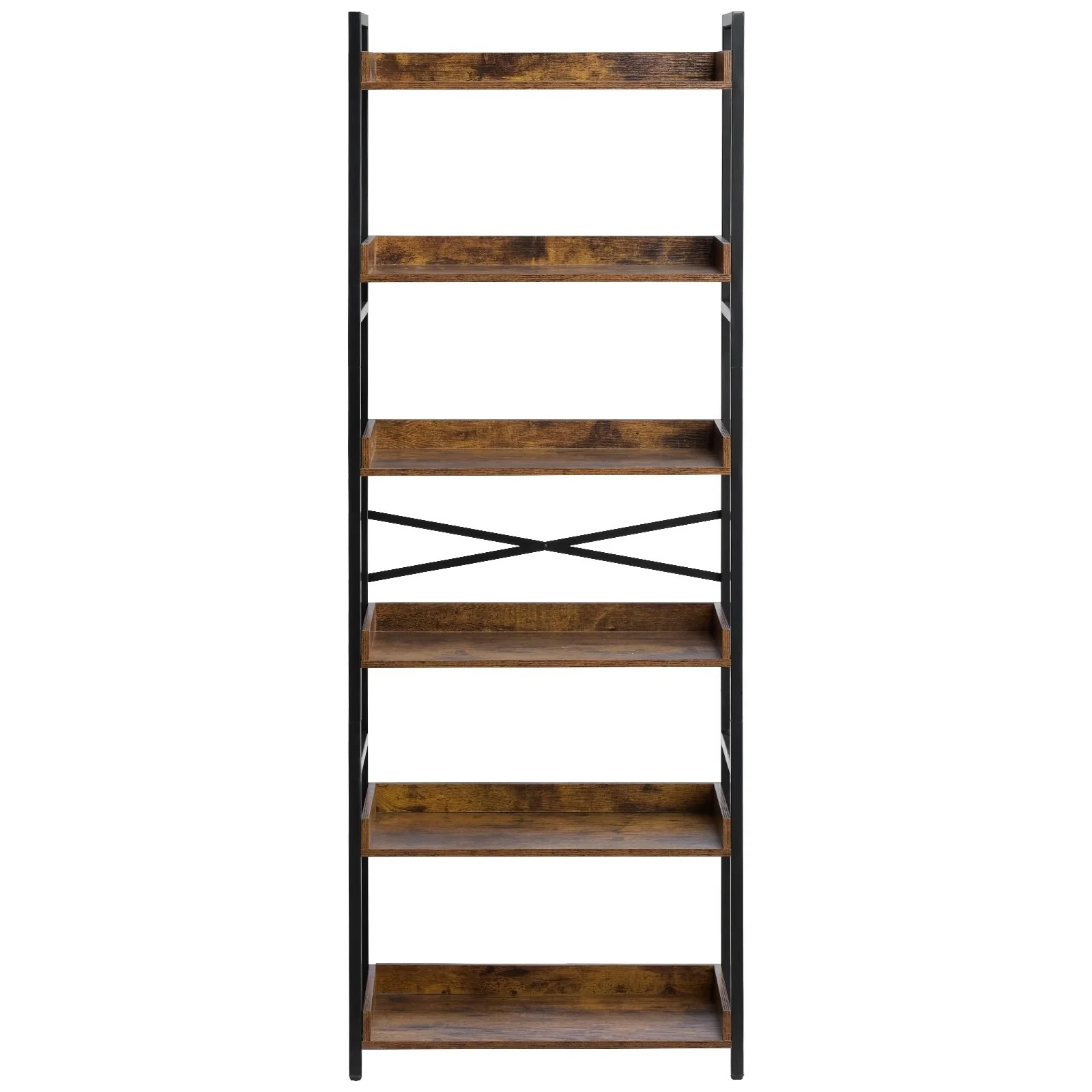 6-Tier Rustic Bookshelf with Black Metal Frame and Open Storage Space Perfect for Any Room - 25.59 x 11.81 x 69.29