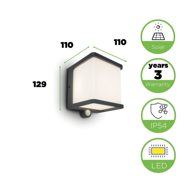 Lampa elewacyjna kinkiet solarny z czujnikiem ruchu antracyt Lutec