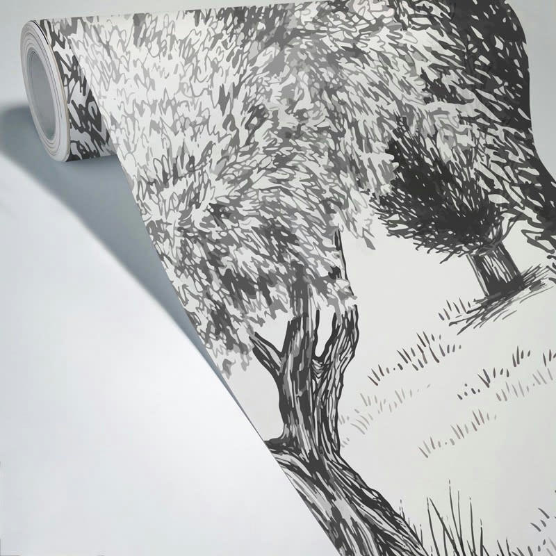 TIVOLI B&W - Papier Peint Panoramique L336xH270cm Noir Olivier Cyprès