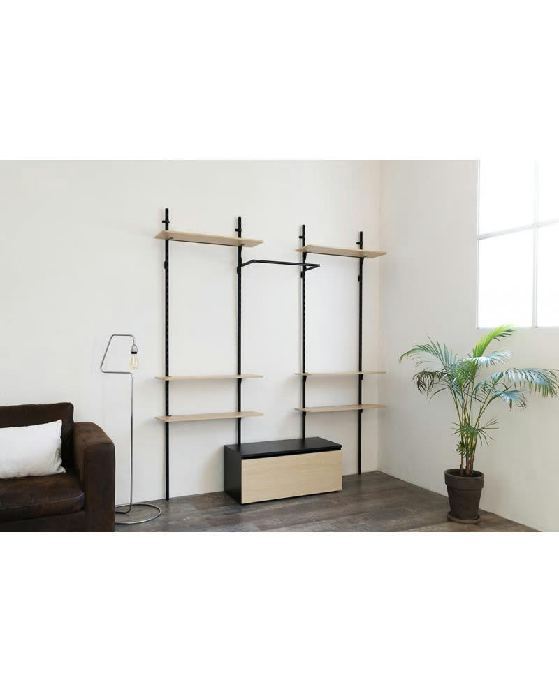 KALI - Dressing bibliothèque  modulable  industriel 6 étagères + caisson bois