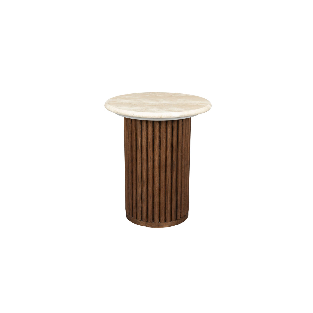 Dutchbone Arda Bijzettafel Rond 35 cm Travertin/ Hout - Beige