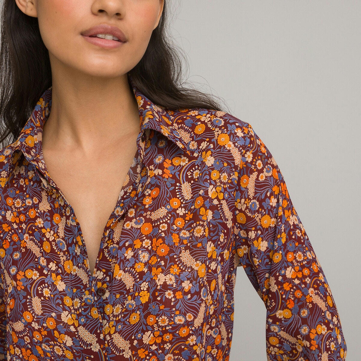 Chemise imprimé floral, manches longues