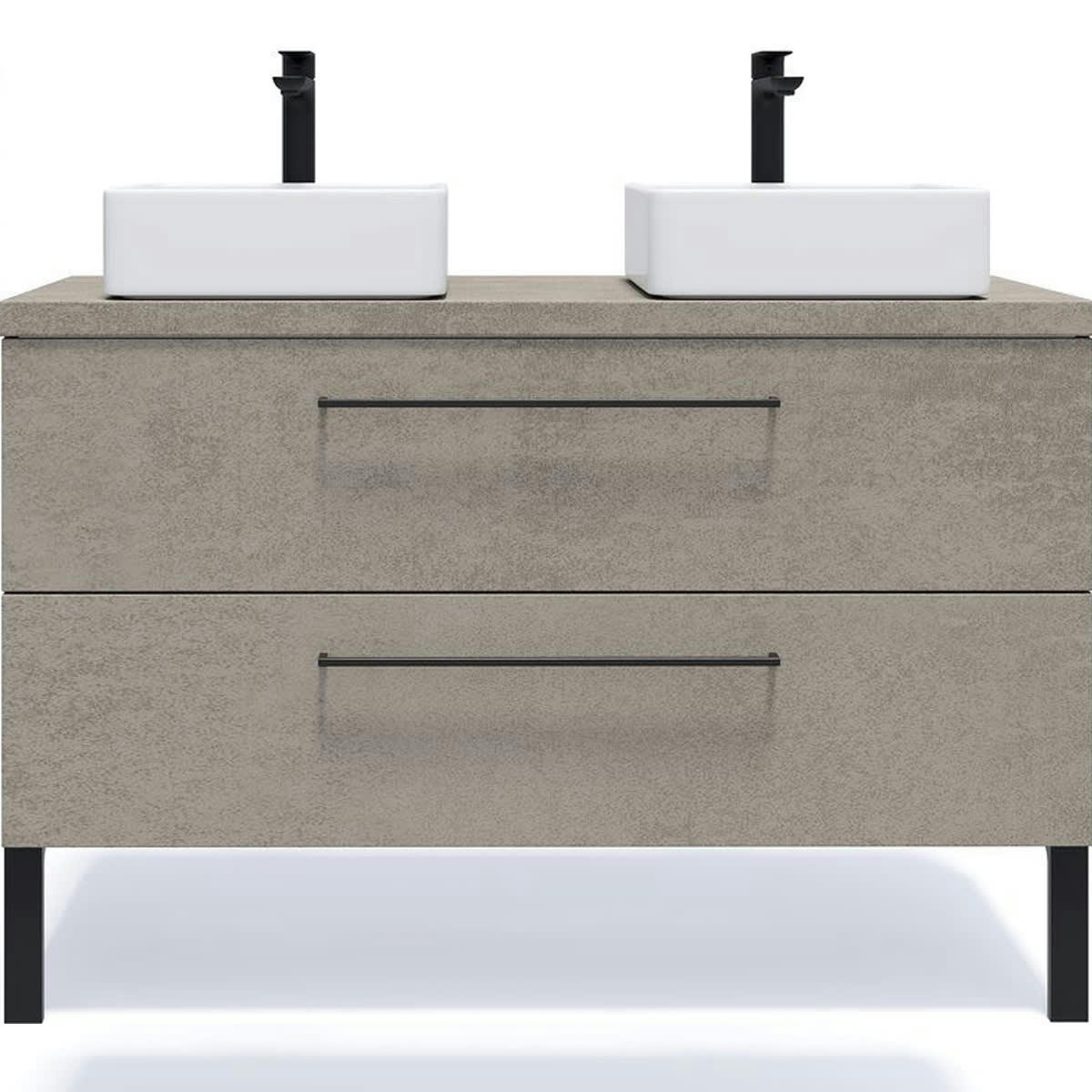 GLASGOW - Meuble salle de bain 2 vasques posées 120cm 2 tiroirs Béton