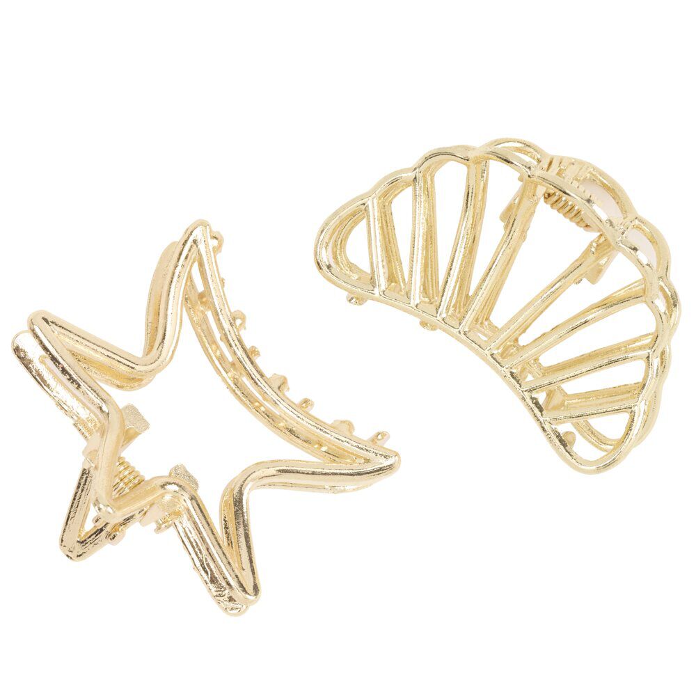 Pince cheveux x2 mini coquillage et étoile de mer métal doré L5cm