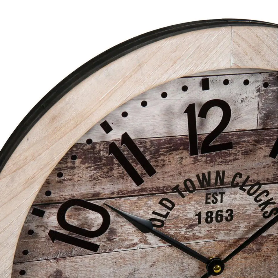 Ostaria Wandklok/muur klok - old town - D45 cm - hout - naturel