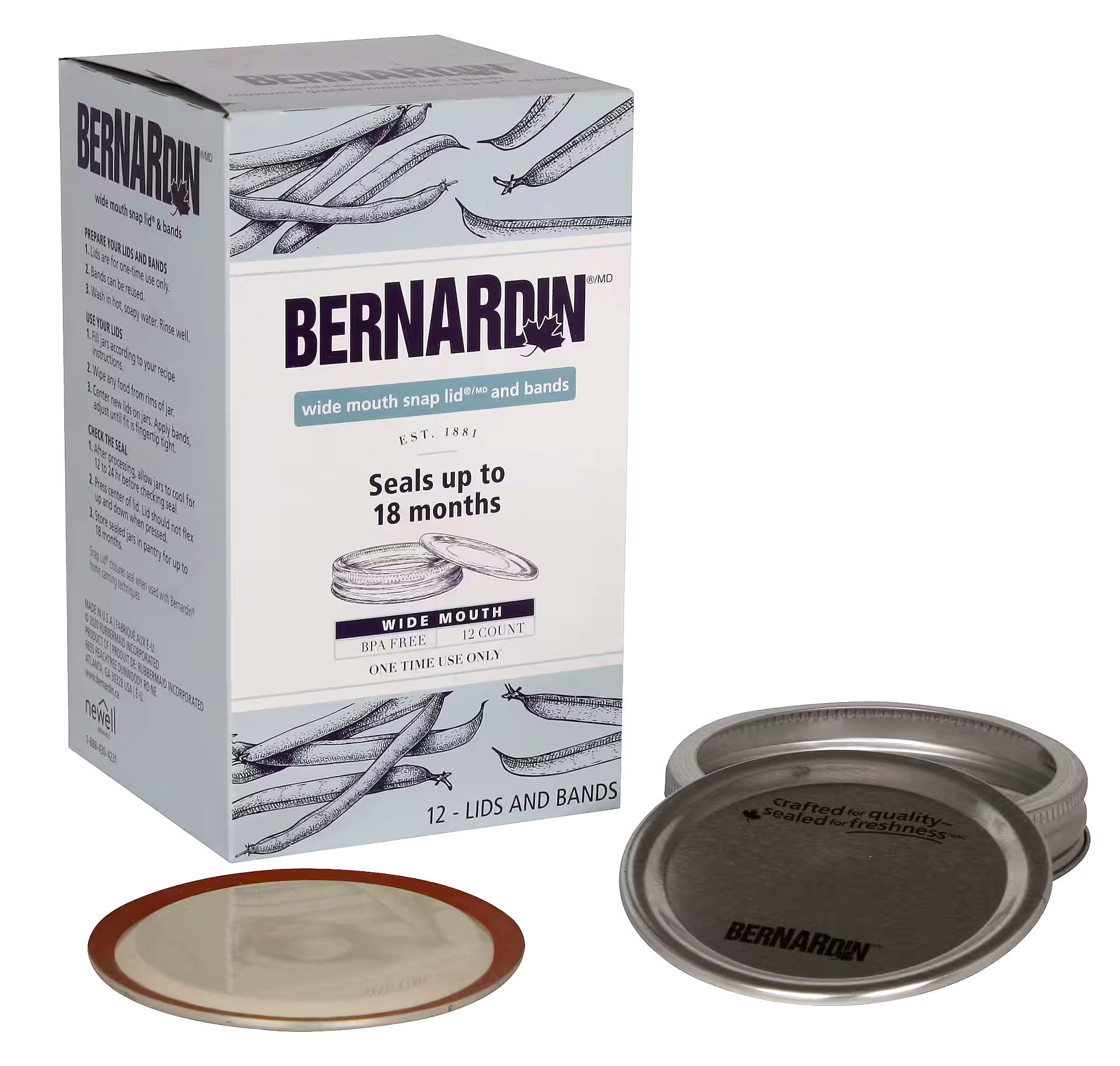 Bernardin Wide Mouth Replacement Snap Lids and Bands for Mason Jars, 12 Count