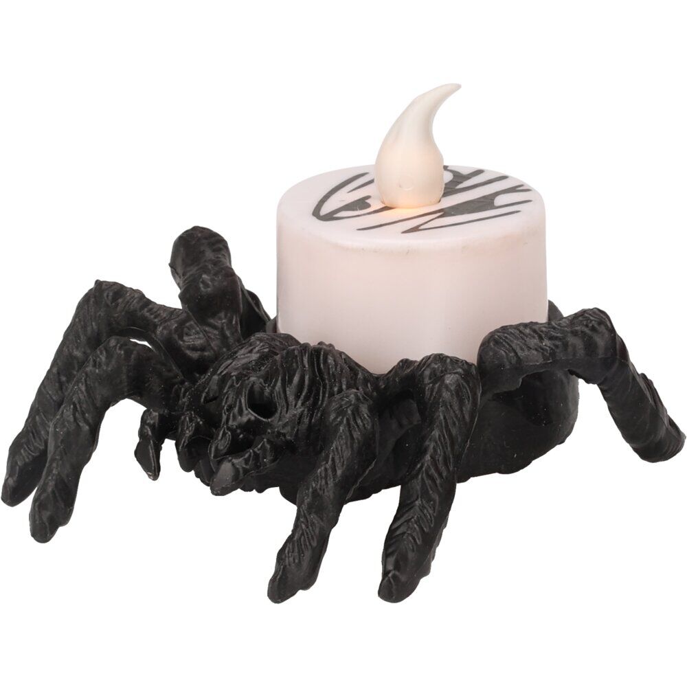 Bougie décoration Halloween LED araignée plastique noir 9x7,5xH5cm (2 modèles)