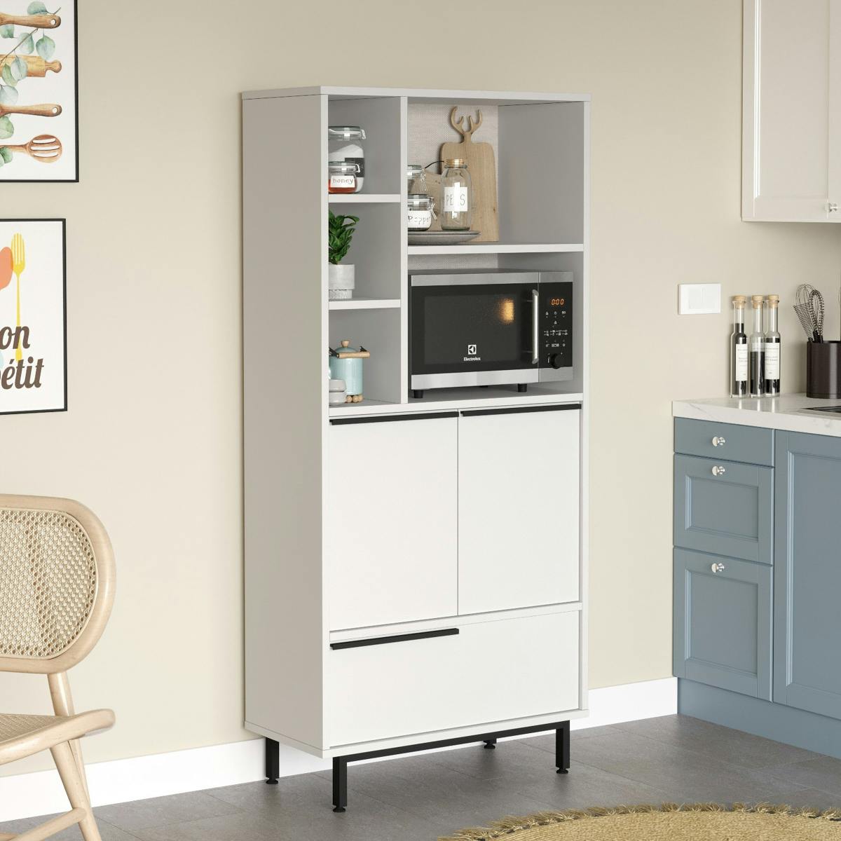 Colonne rangement cuisine blanche niche micro-ondes JENA