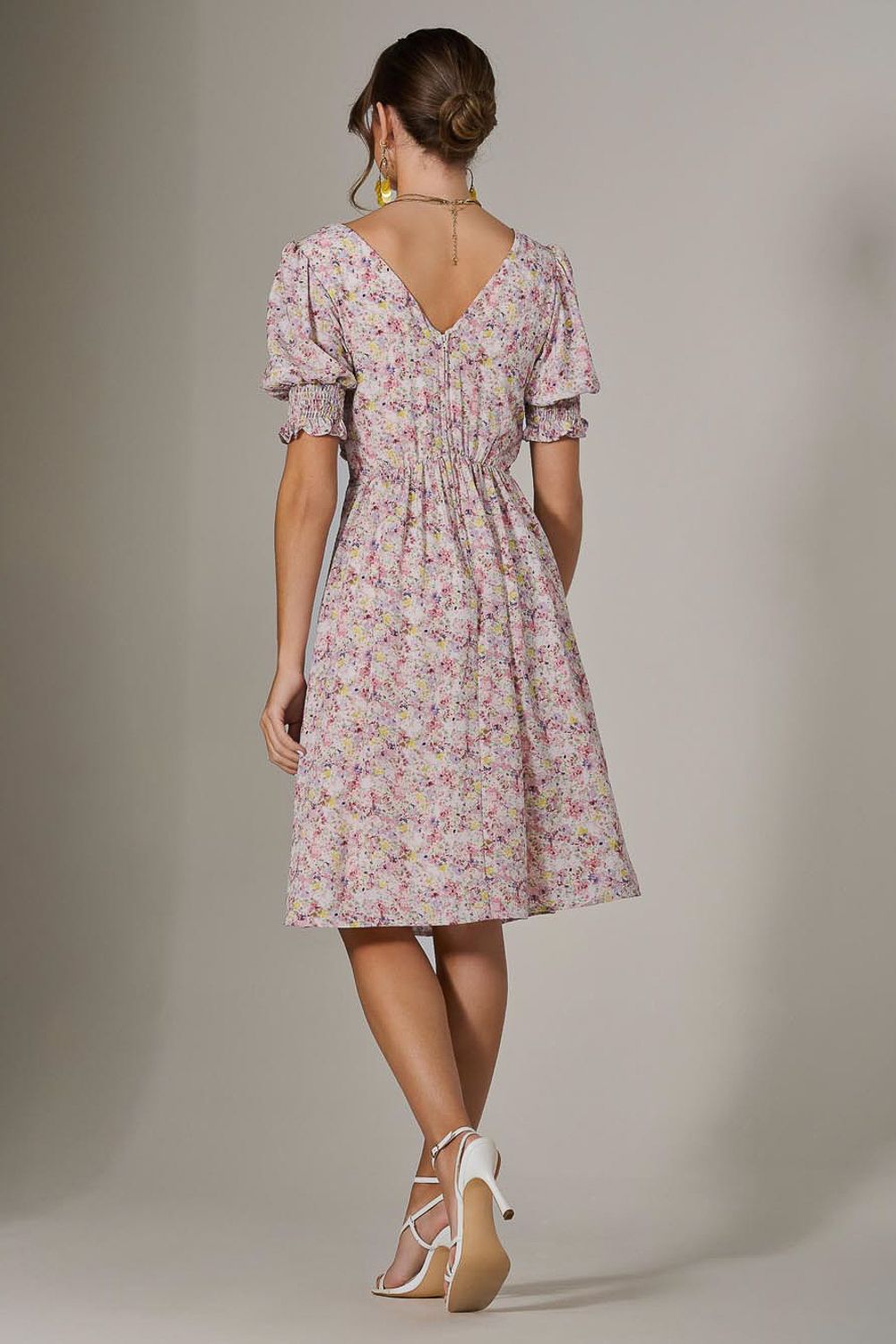 Jolie Moi Puff Sleeve Midi Dress