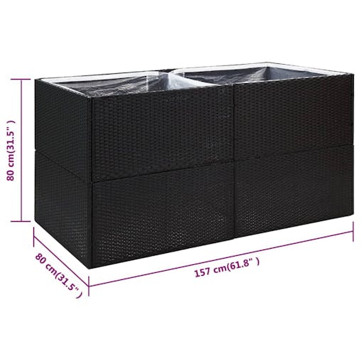 NNEVL Garden Planter Black 157x80x80 cm Poly Rattan