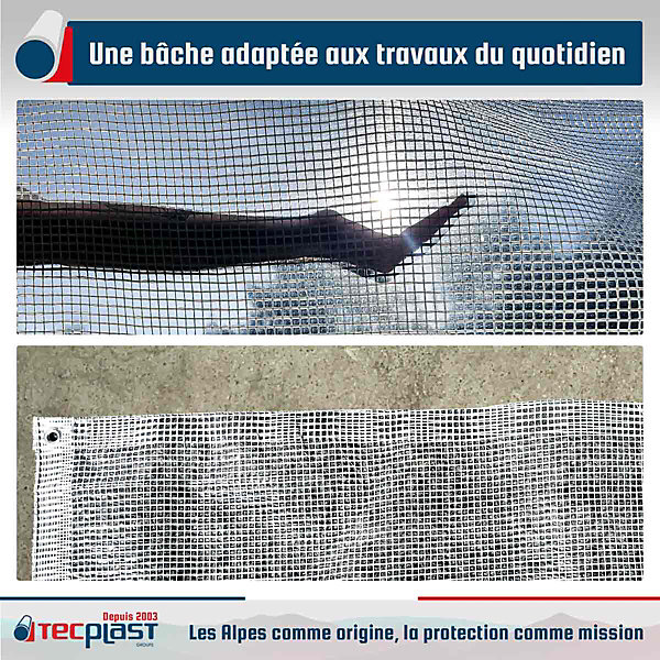 Bâche de Chantier 4x10m - TECPLAST TR170CH - Bâche Armée Transparente - Haute Qualité - Protection imperméable Travaux d'extérieur