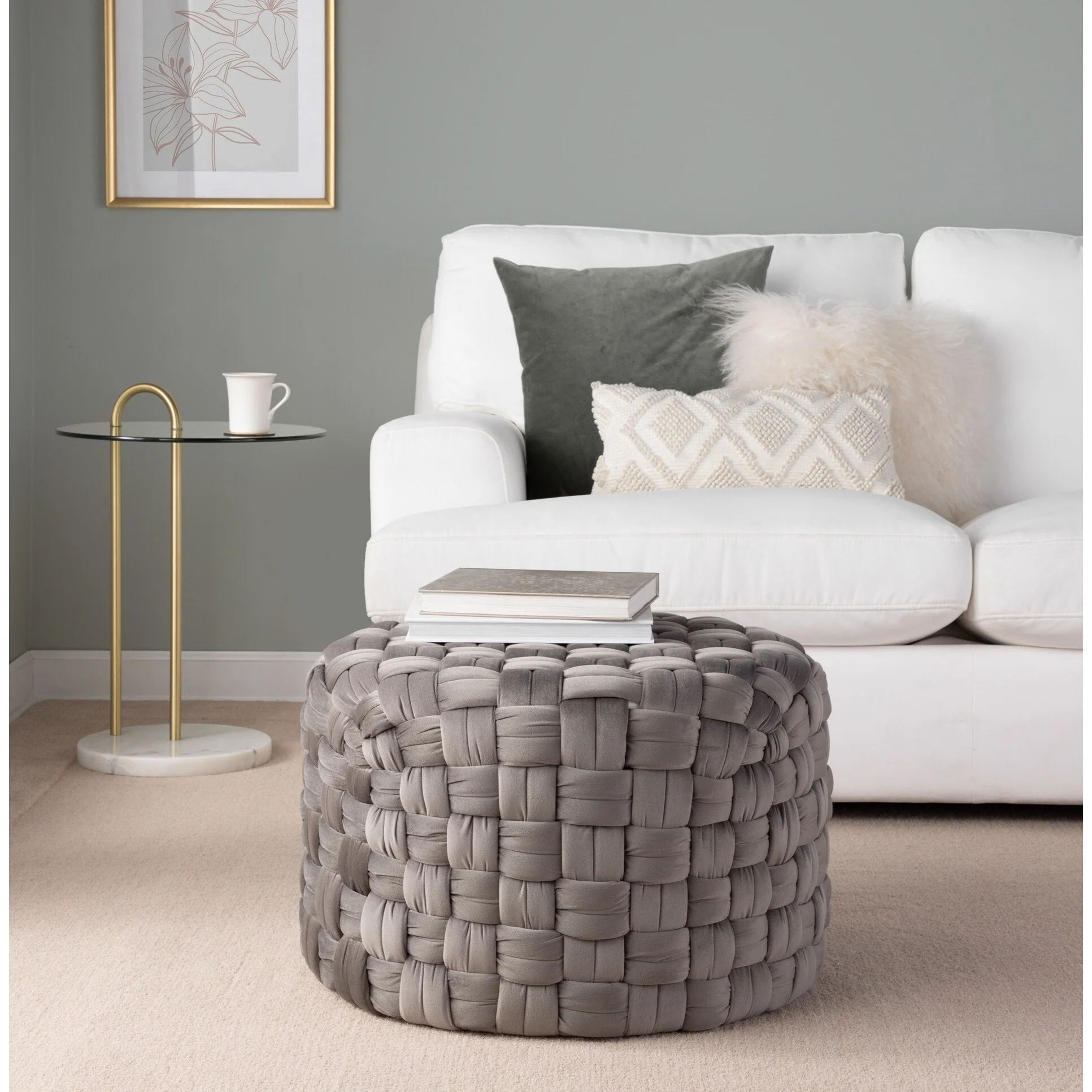 Braided Round 24 Ottoman Comfortable choice, multiple functions, classic design, and cozy corners in Velvet by LumiSource