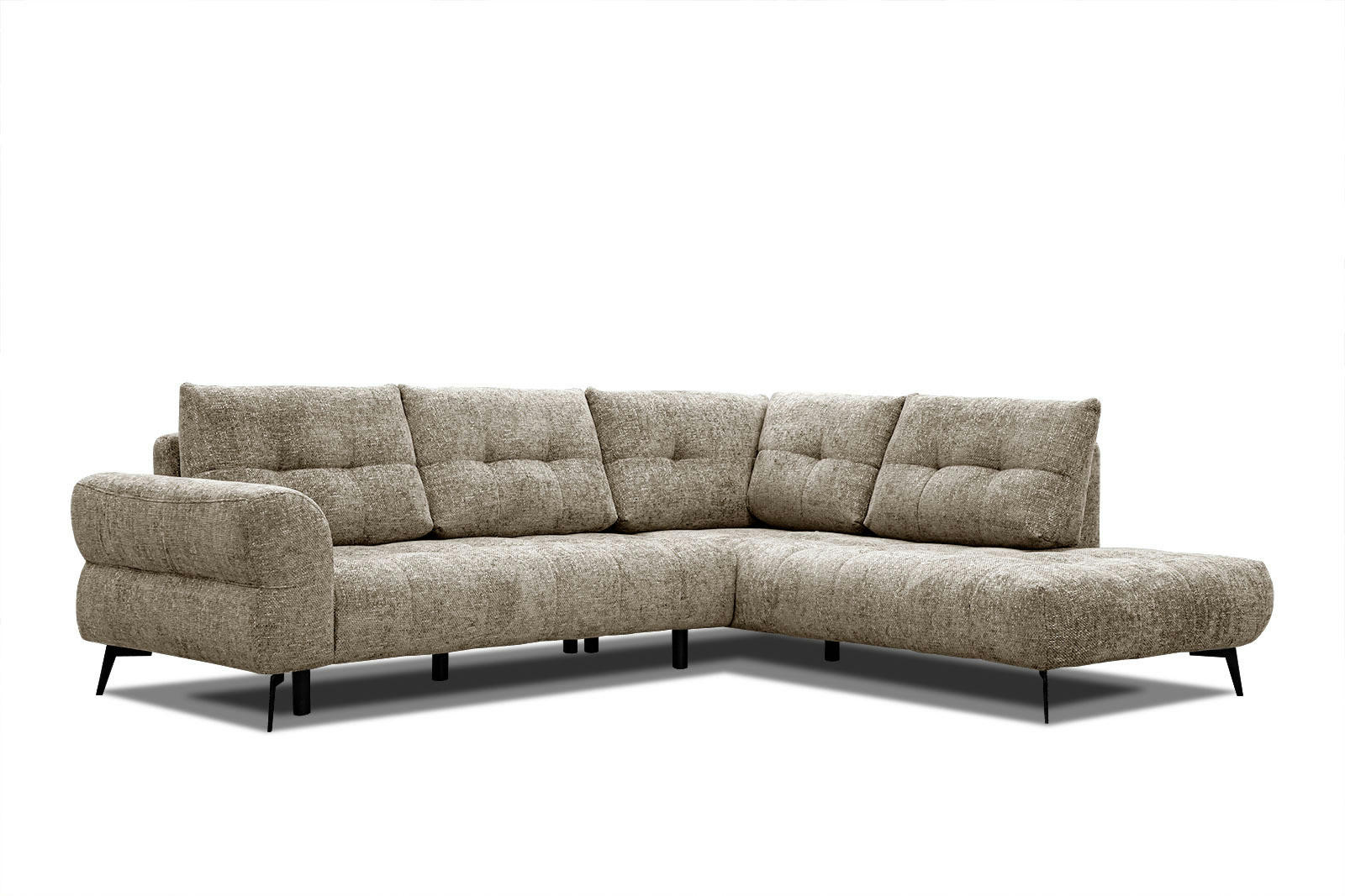 SALVINI - Canapé d'angle droit 5 places tissu beige foncé