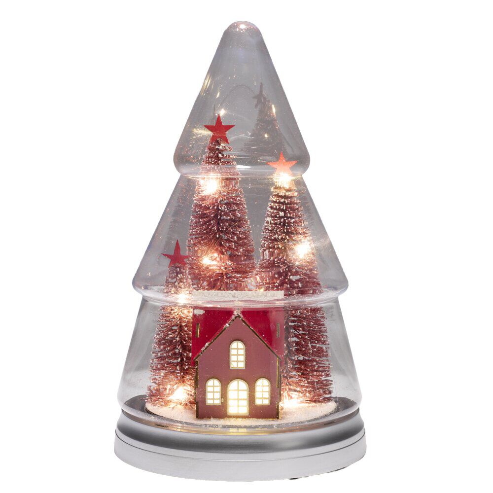 Sapin décoratif de No&euml;l LED scène No&euml;l rouge traditionnel Ø19xH32cm