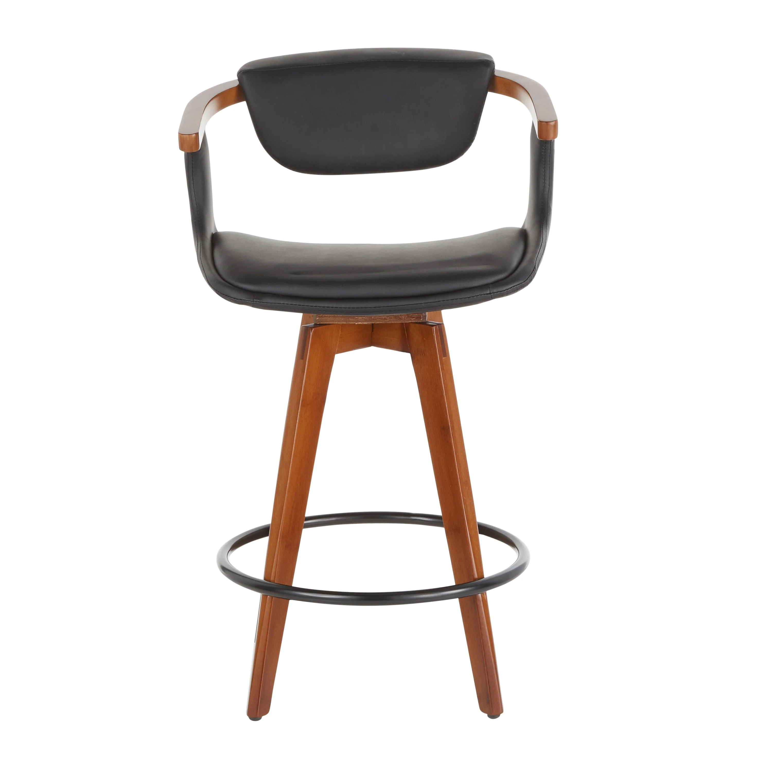 Oracle Mid-Century Modern Counter Stool in Faux Leather & Walnut Wood