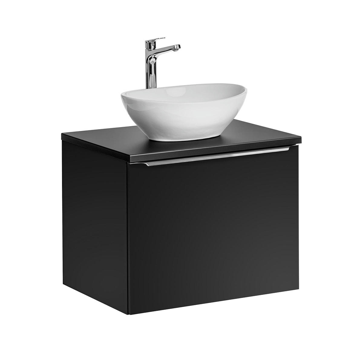 - Ensemble meuble simple vasque 60cm et colonne stratifiés et mdf noir