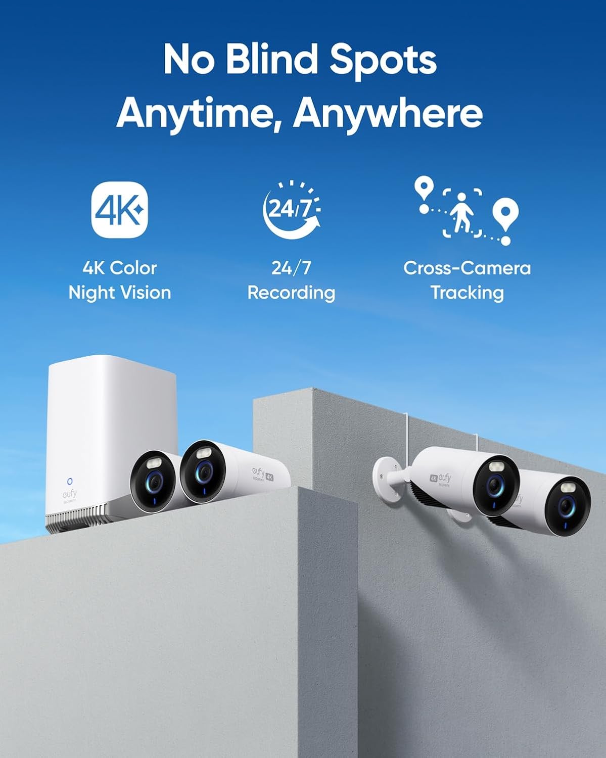eufy Security eufyCam E330 (Professional) -Cam Kit  4K Outdoor Security Camera System  24/7 Recording  Plug-in  Wi-Fi NVR  Face Recognition AI  10CH  Local Storage (Renewed)