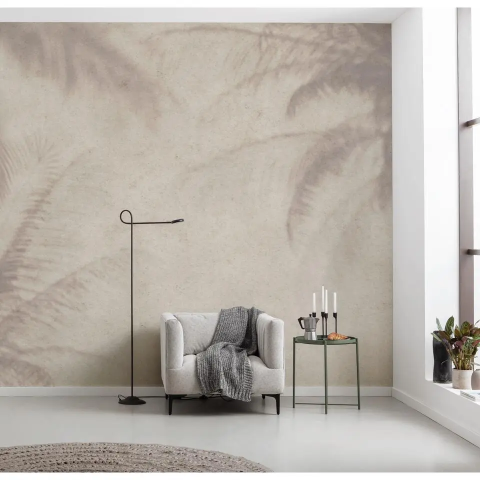 Komar fotobehang palmbladeren beige en grijs - 250 x 350 cm