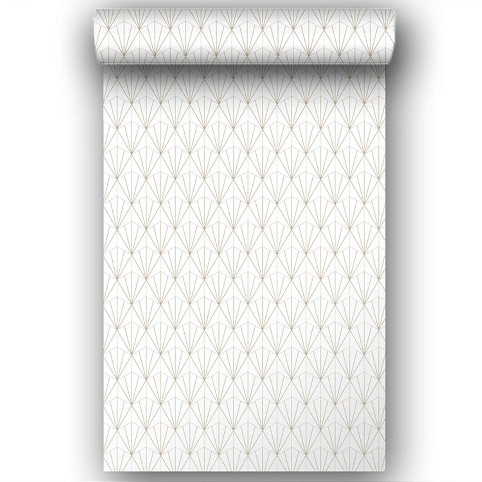 ART DECO - Papier peint rouleau style art deco blanc et or 53x1000cm