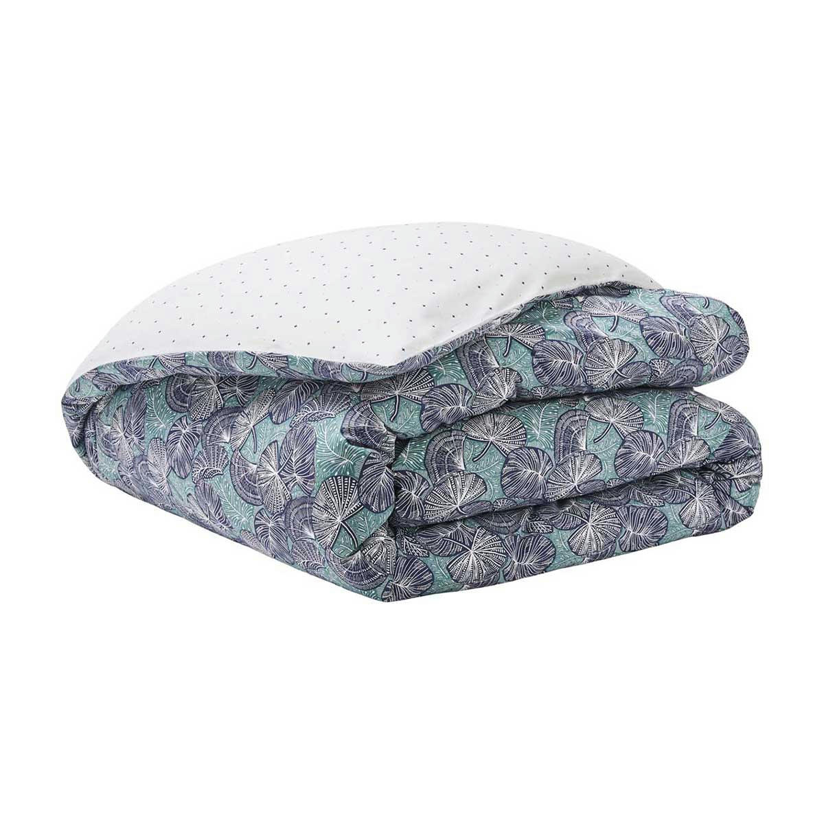 ZEPHYR - Parure de lit en percale de coton bleu/vert 260x240