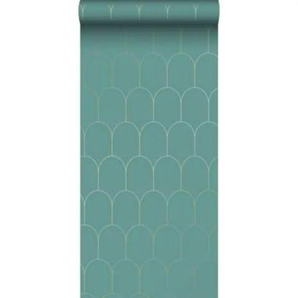 ESTAhome behang - art deco motief - zeegroen en goud - 0.53 x 10.05 m
