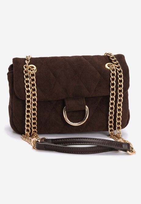 Womens Chocolate Brown Quilted Gold Chain Bag