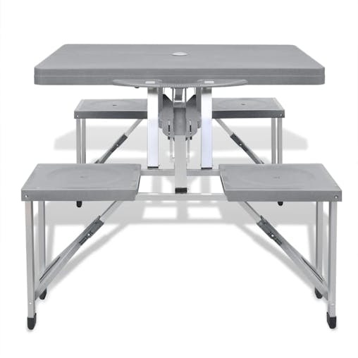 NNEVL Foldable Camping Table Set with 4 StoolsAluminium Extra Light Grey