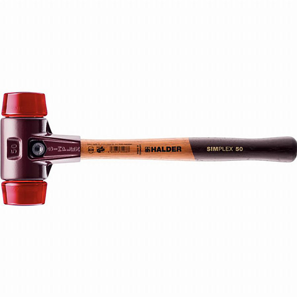 Maillet HALDER SIMPLEX embouts plastique rouge, boîtier fonte malléable, manche bois D30 mm - 3006.030
