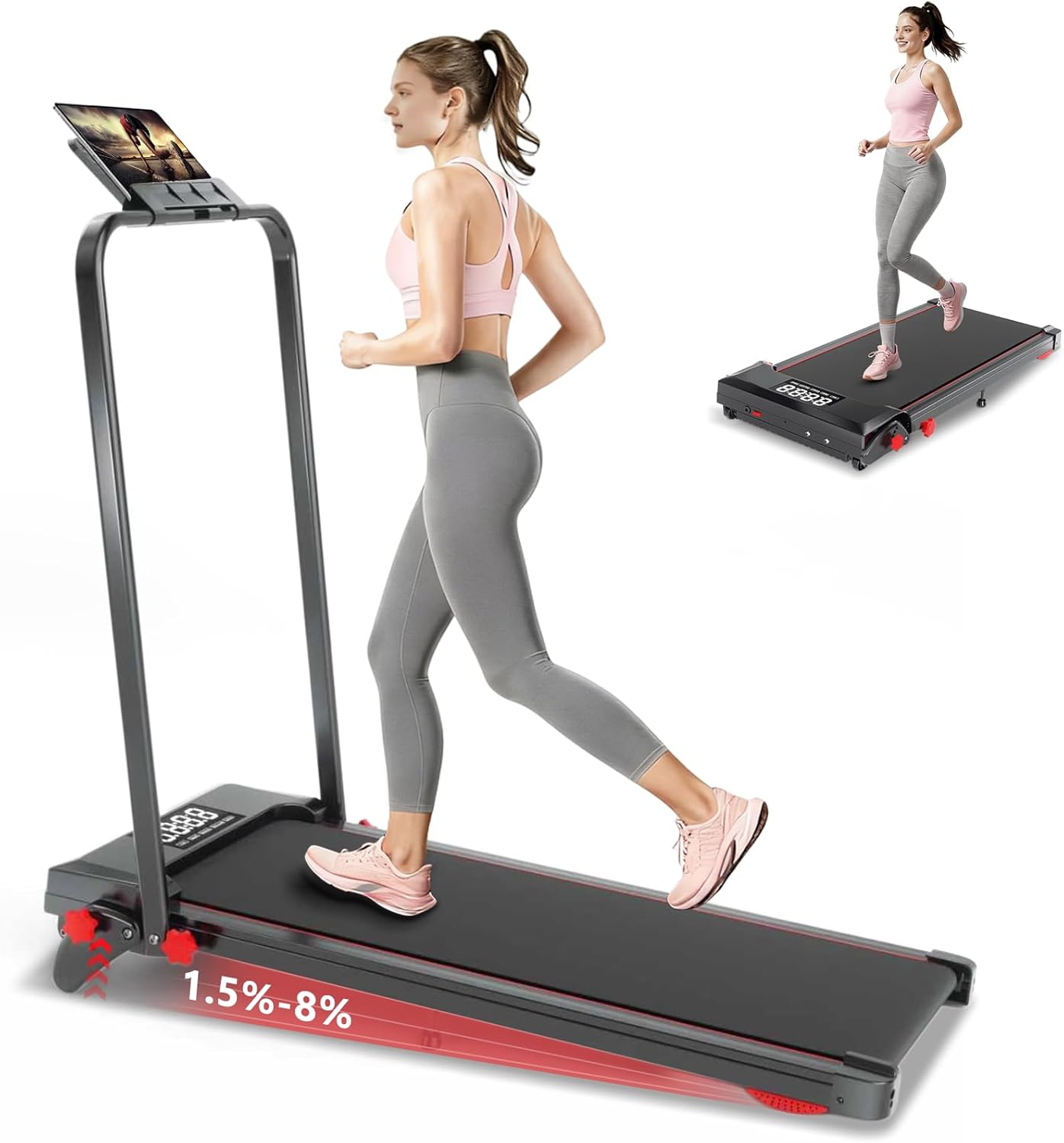 Walking Pad with Handle Bar and Incline, 3 in 1 Under Desk Treadmill with Hiking Mode, 2.5HP Low Noise Walking Treadmill Pad with Remote Control,Portable Treadmills for Home Office, Led Display